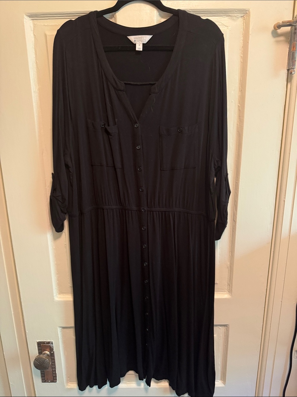 Market & Spruce Black Button-Front Midi Shirt Dress